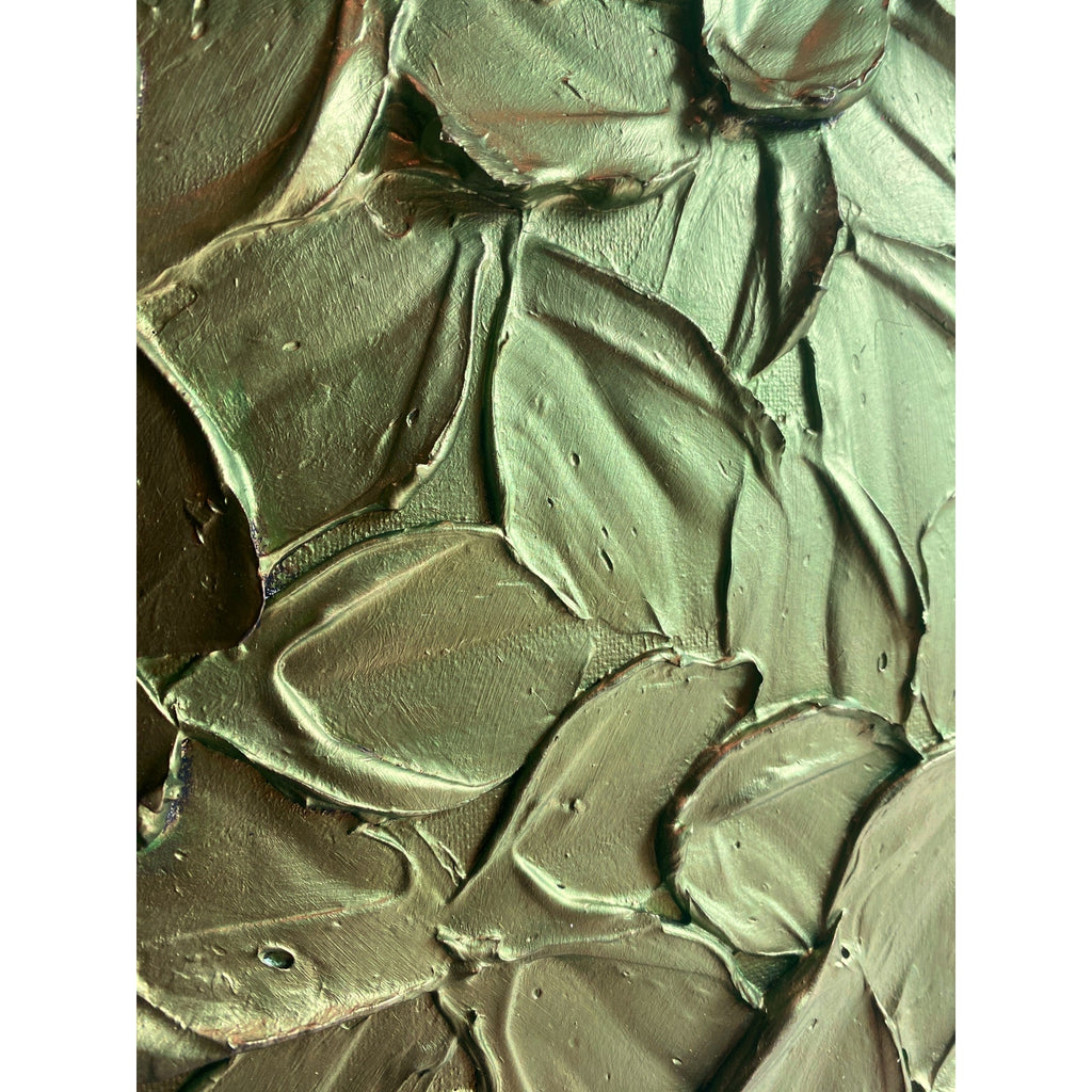 "Jade" Metallic Olive Green ORIGINAL Abstract Textured painting, Palette knife Impasto Art, Small 8"x10"