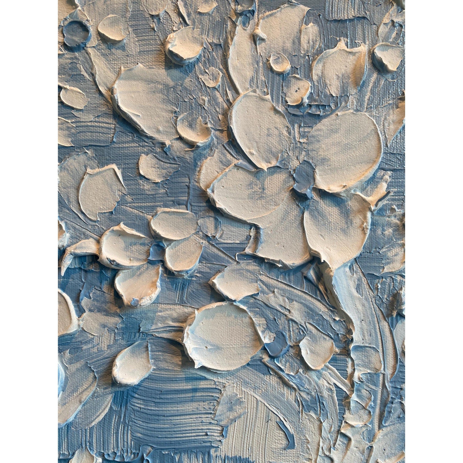 Wedgewood Blue Original Palette Knife Impasto Painting: White Cherry Blossoms tree (24"x24")