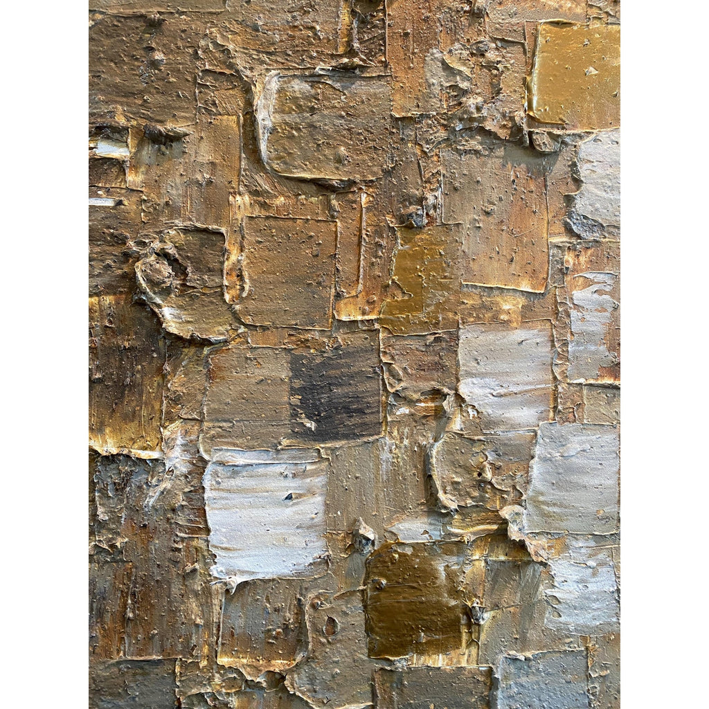 ORIGINAL Minimalist Large Abstract painting Neutral Beige Gray Squares Geometric Heavy Textured 36"x36" Palette knife Art- by Susanna Shap