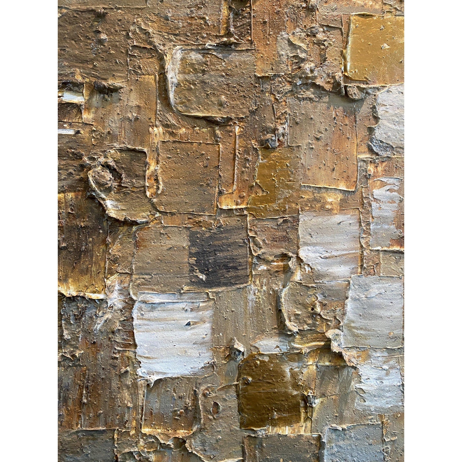 ORIGINAL Minimalist Large Abstract painting Neutral Beige Gray Squares Geometric Heavy Textured 36"x36" Palette knife Art- by Susanna Shap