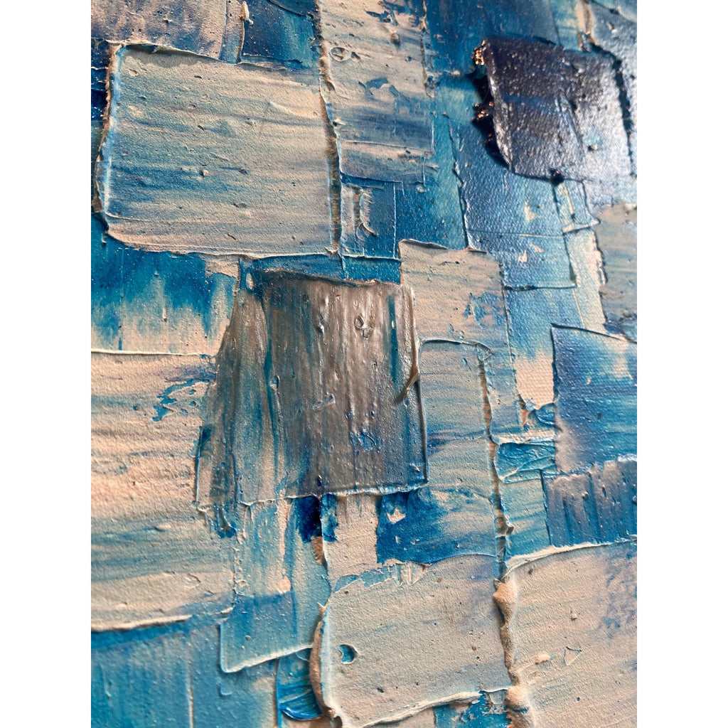ORIGINAL Blue Large Abstract painting Minimalist Squares Geometric Heavy Textured 36"x36" Palette knife Art- by Susanna Shap