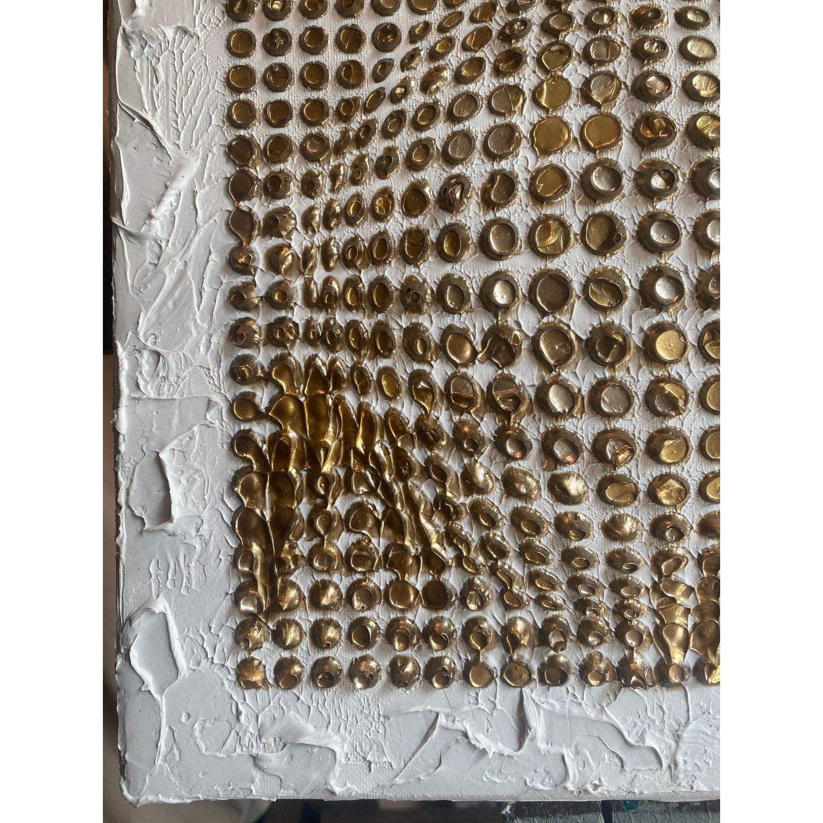 Abstract ORIGINAL Art White & Gold Textured painting, Handmade wall art, 12"x12"