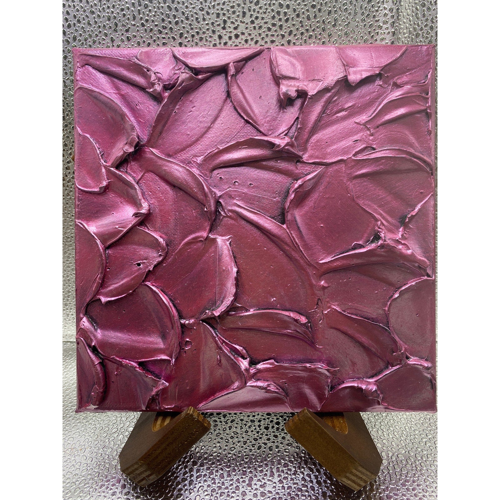 ORIGINAL Abstract Metallic Textured Pink Tourmaline painting, Palette knife Impasto Texture Small 8" x 8"