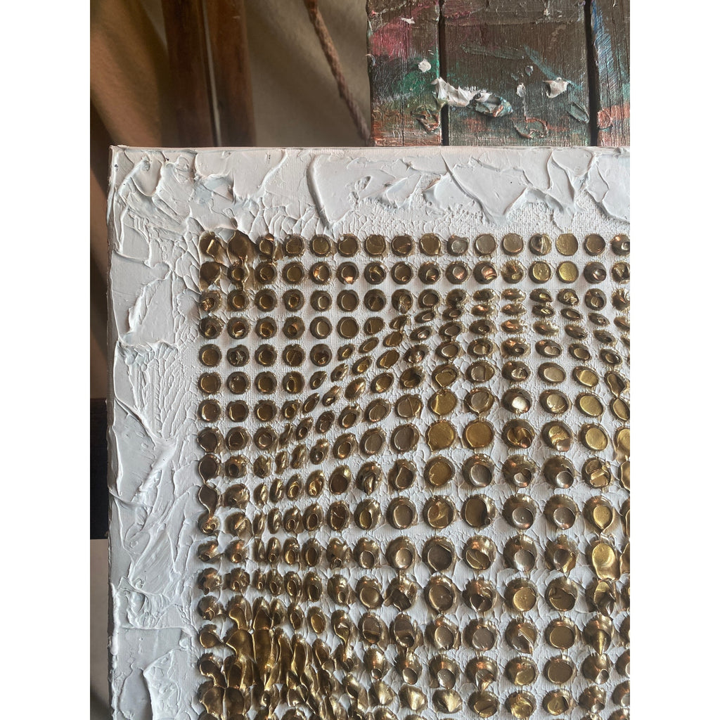 Abstract ORIGINAL Art White & Gold Textured painting, Handmade wall art, 12"x12"