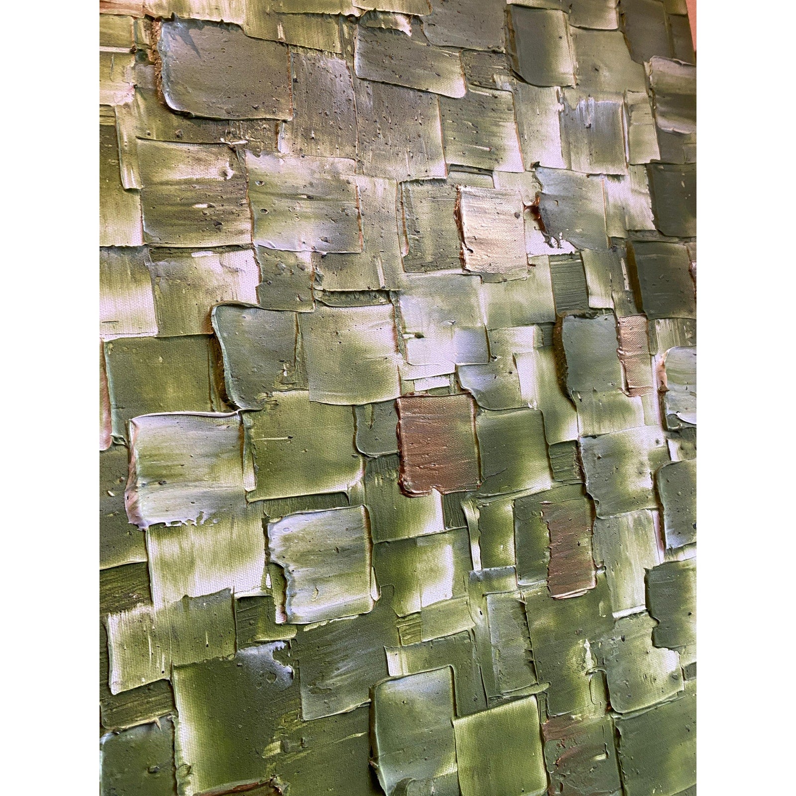 ORIGINAL Olive Green Large Abstract painting, Squares, Geometric Heavy Textured 48"x24" Palette knife Art- by Susanna Shap