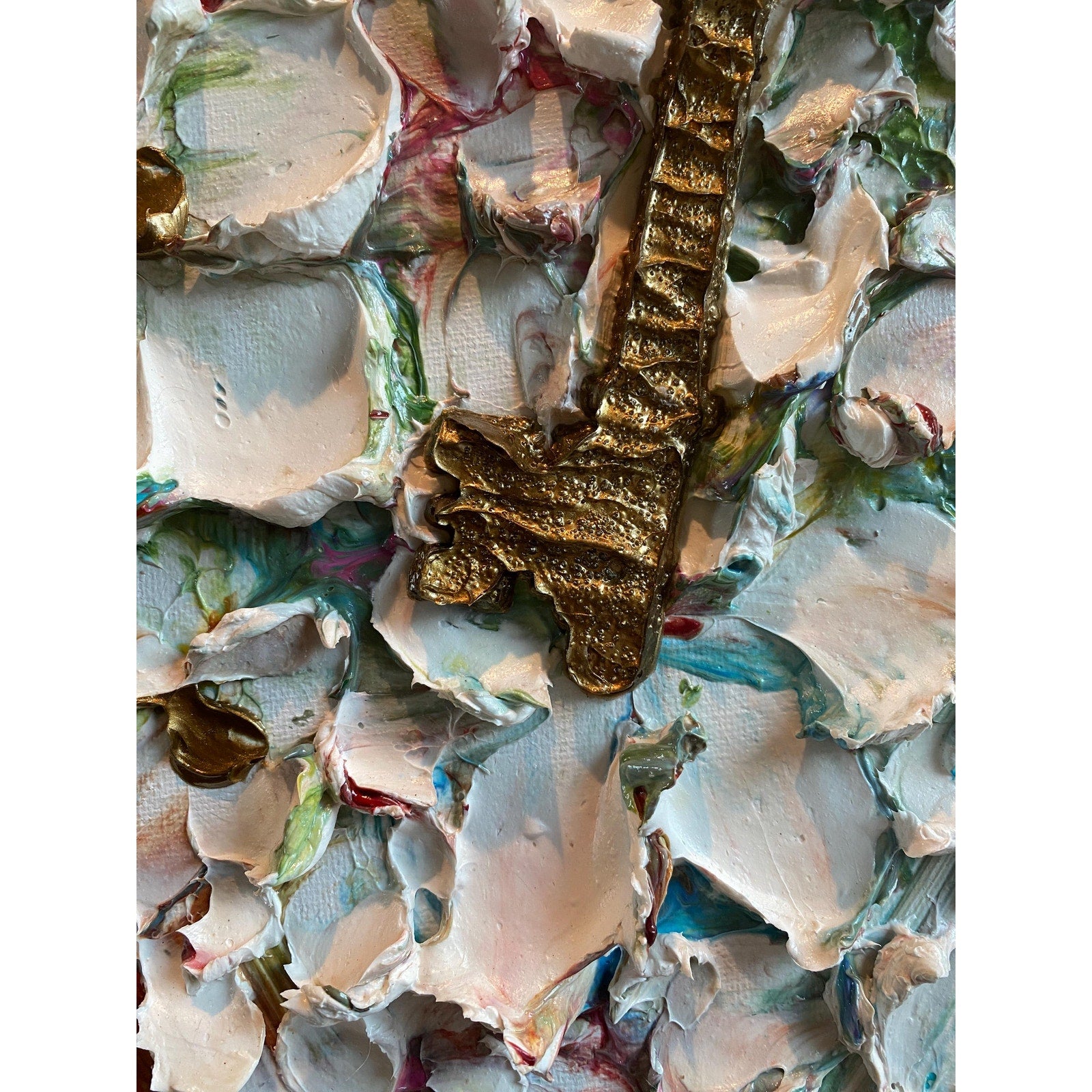 Original Heart Key Textured Painting: Impasto Palette Knife Art (18"x24")