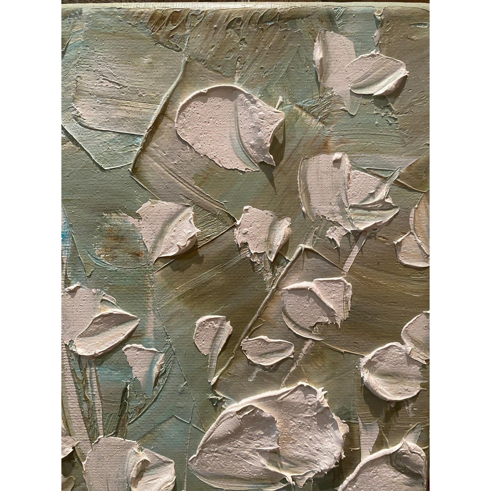 ORIGINAL small oil painting floral white poppies flowers landscape oil on canvas Textured Palette knife art 8x10” - Susanna Shap