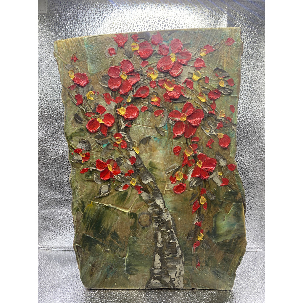 ORIGINAL Small Abstract Tree oil painting wood - red and brown - by Susanna Shap