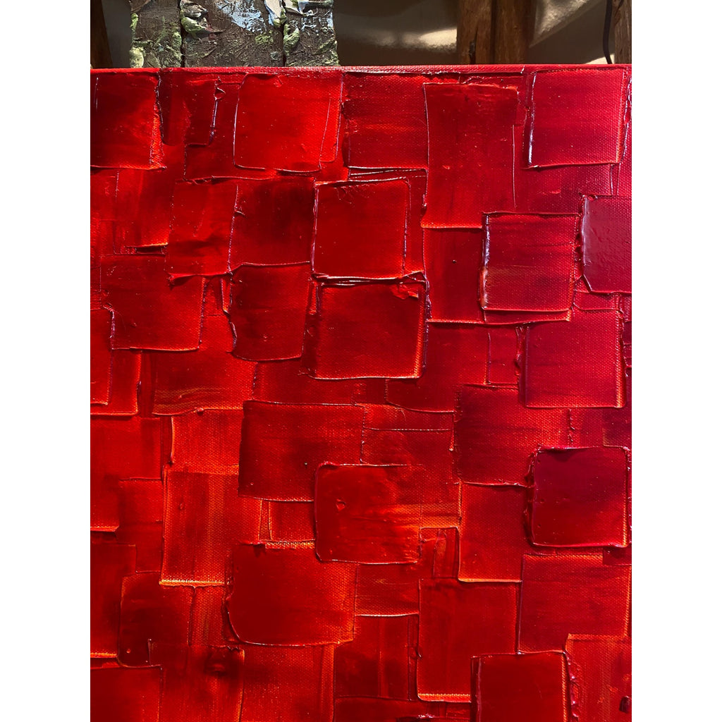 ORIGINAL Large Red Abstract painting, Squares, Geometric Textured 48"x24" Palette knife Art- by Susanna Shap