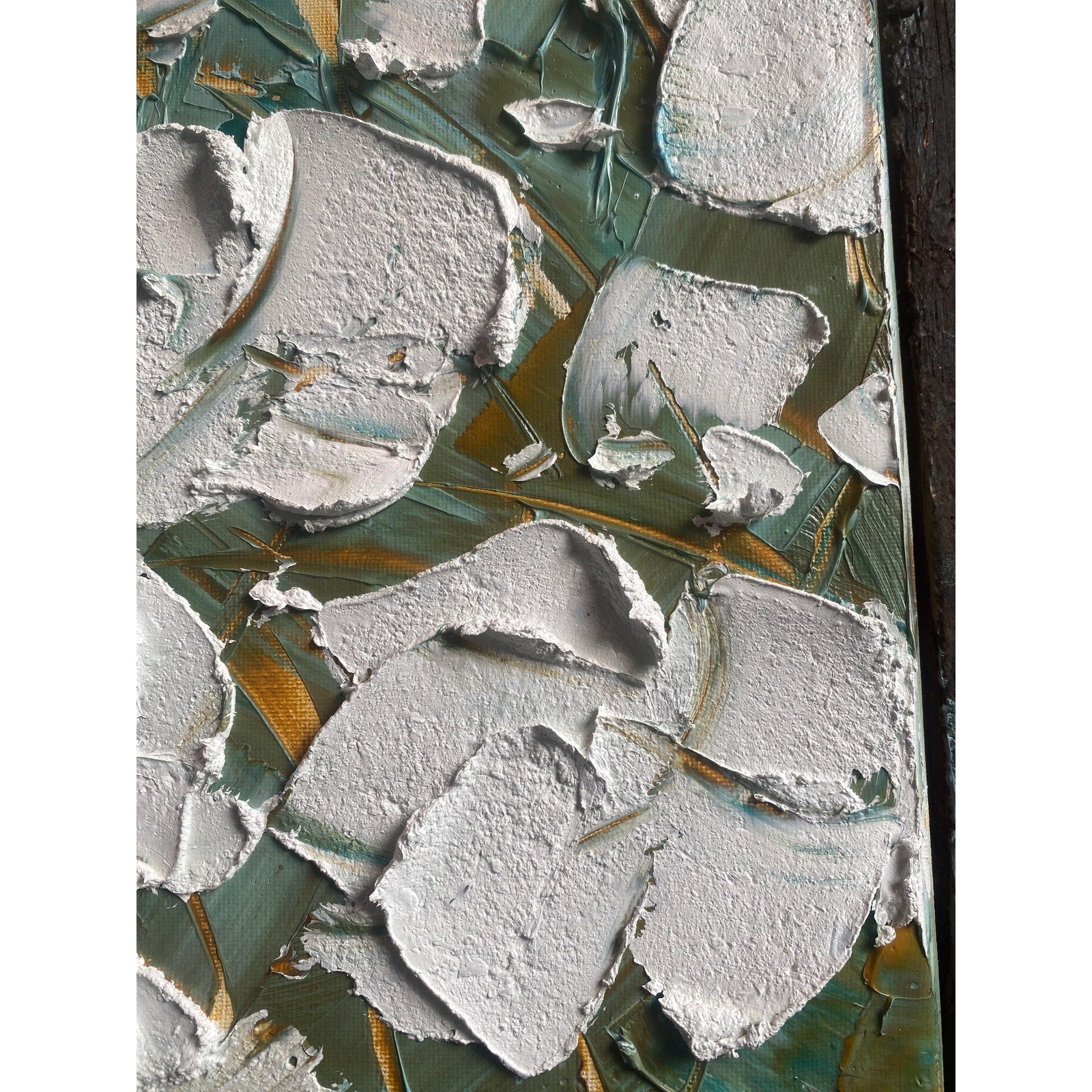 ORIGINAL floral oil painting, white poppies landscape on canvas impasto Textured Palette knife Wall Art 20x20" by Susanna Shap