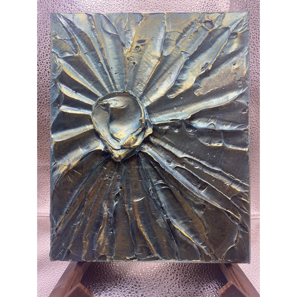 ORIGINAL Blue Gold Celestial Abstract Textured painting, Metallic Palette knife Impasto Art, Small 8" x 10"