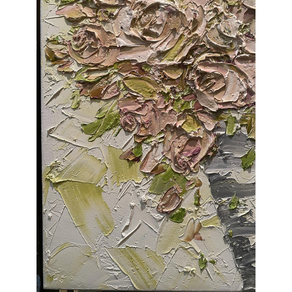 Mauve pink Roses floral oil painting bouquet still life ORIGINAL on canvas impasto Textured Palette knife Art 20x20" by Susanna Shap