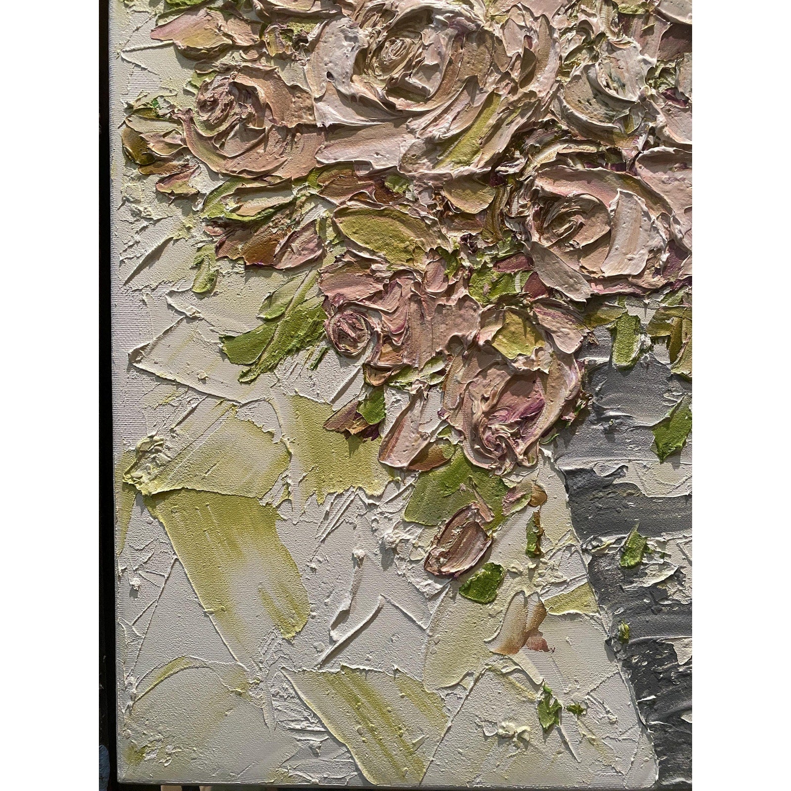 Mauve pink Roses floral oil painting bouquet still life ORIGINAL on canvas impasto Textured Palette knife Art 20x20" by Susanna Shap