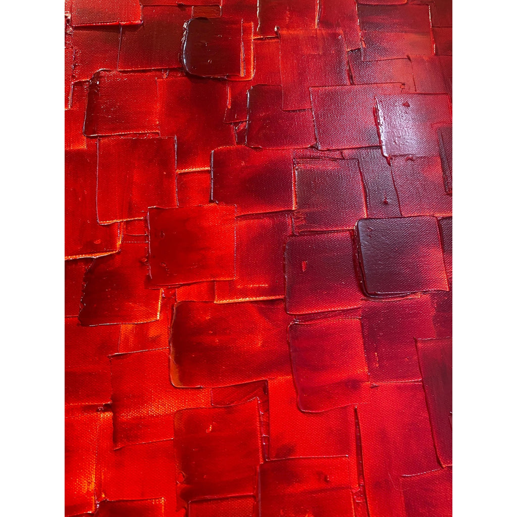 ORIGINAL Large Red Abstract painting, Squares, Geometric Textured 48"x24" Palette knife Art- by Susanna Shap