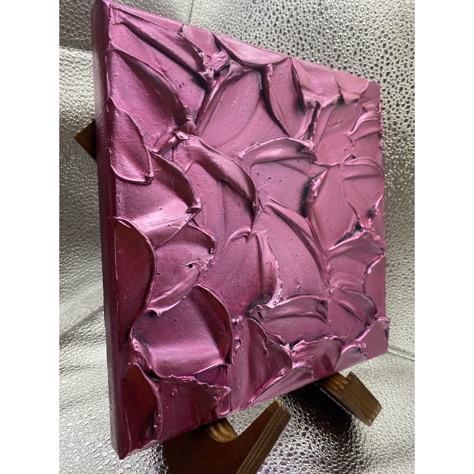 ORIGINAL Abstract Metallic Textured Pink Tourmaline painting, Palette knife Impasto Texture Small 8" x 8"