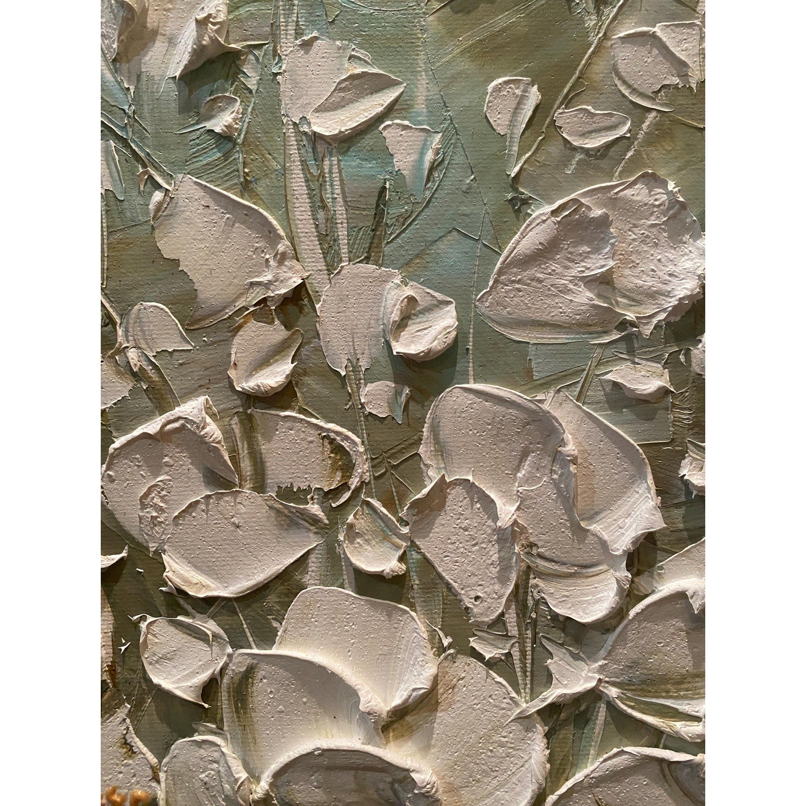 ORIGINAL small oil painting floral white poppies flowers landscape oil on canvas Textured Palette knife art 8x10” - Susanna Shap