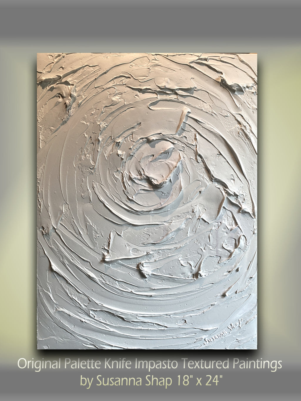 White minimalist abstract textured art ORIGINAL painting on canvas impasto Palette knife Art 18x24" by Susanna Shap