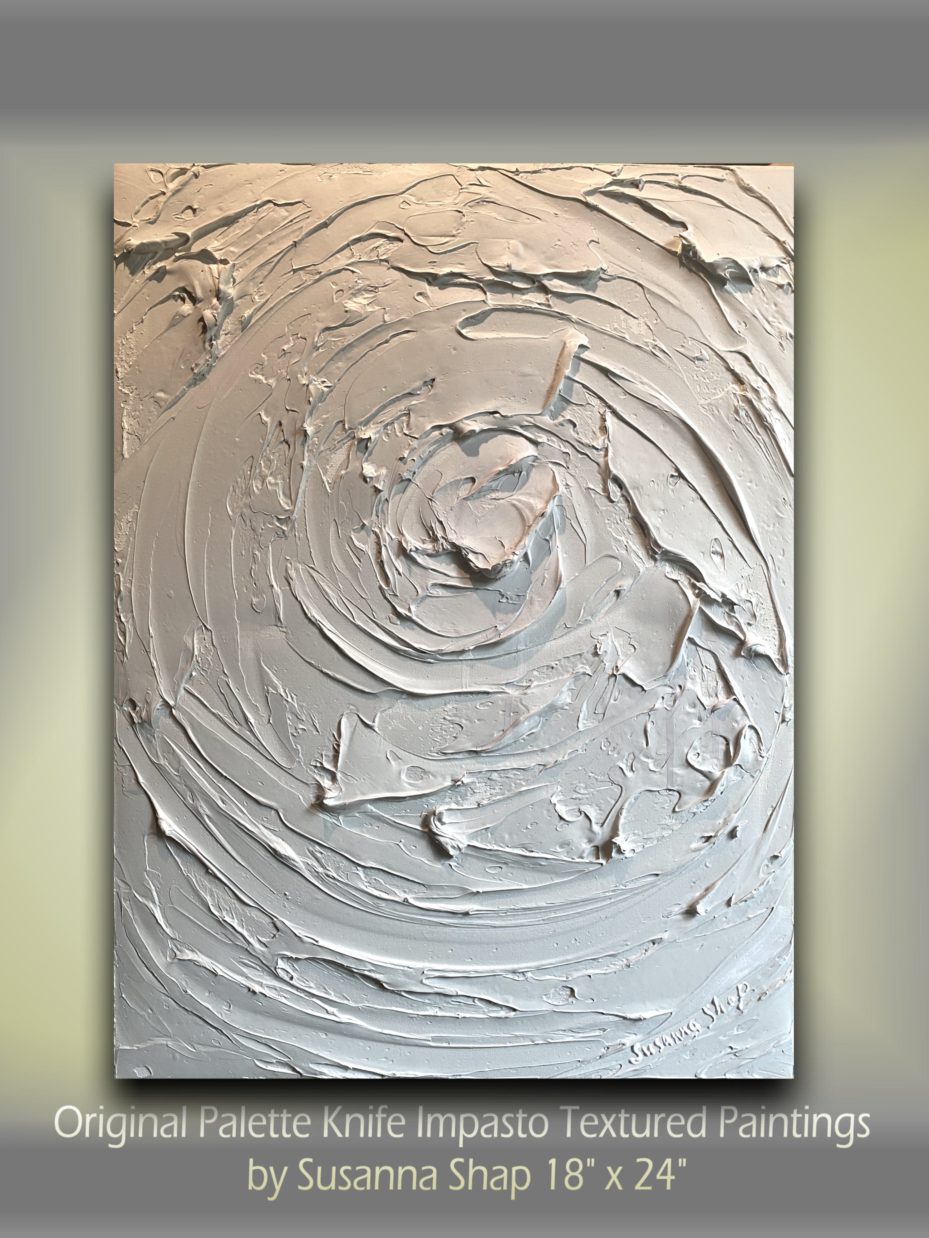 White minimalist abstract textured art ORIGINAL painting on canvas impasto Palette knife Art 18x24" by Susanna Shap