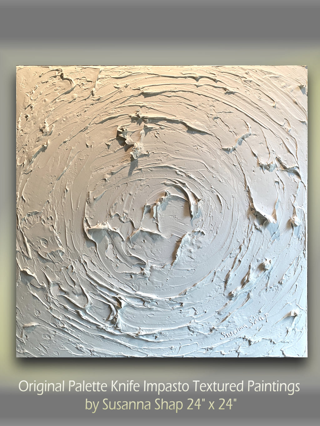 White minimalist abstract textured art ORIGINAL painting on canvas impasto Palette knife Art 24”x24" by Susanna Shap