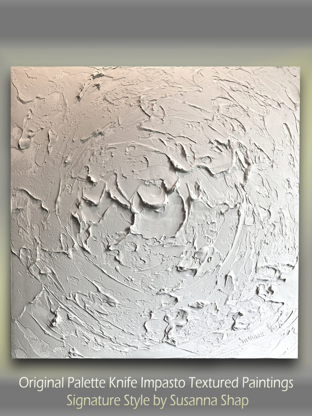 White minimalist Large abstract textured art ORIGINAL painting on canvas impasto Palette knife Art 30”x30” by Susanna Shap