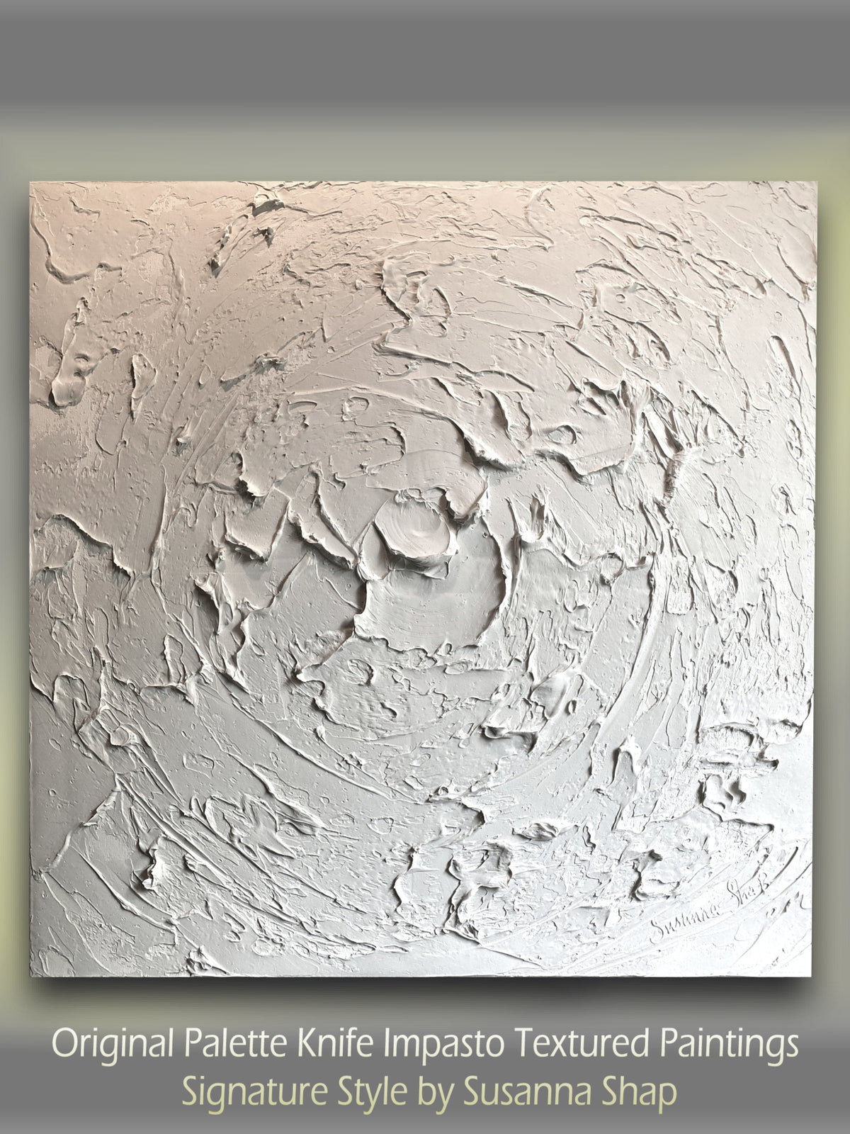 White minimalist Large abstract textured art ORIGINAL painting on canvas impasto Palette knife Art 30”x30” by Susanna Shap