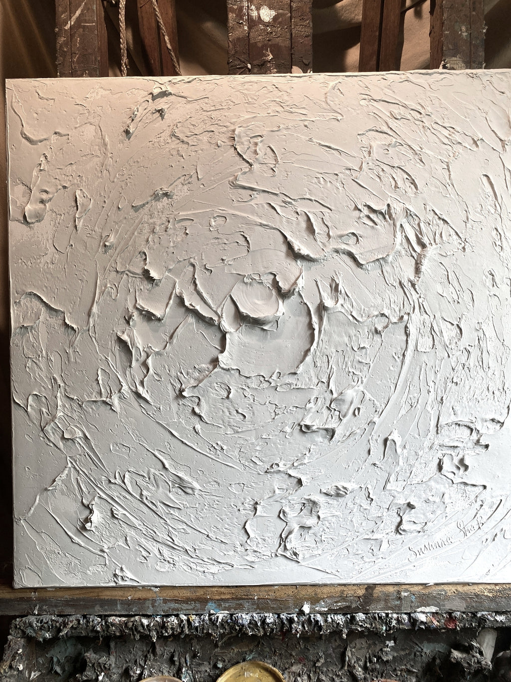 White minimalist Large abstract textured art ORIGINAL painting on canvas impasto Palette knife Art 30”x30” by Susanna Shap