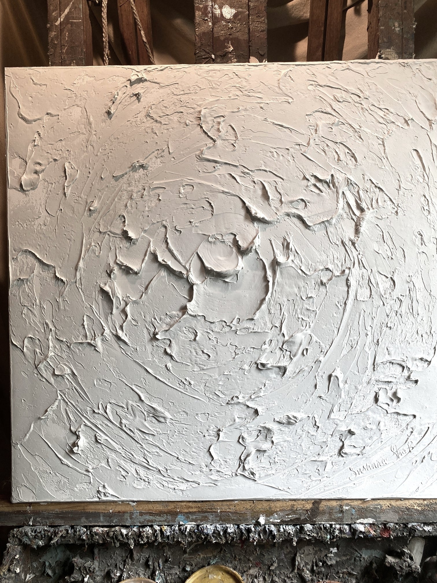 White minimalist Large abstract textured art ORIGINAL painting on canvas impasto Palette knife Art 30”x30” by Susanna Shap