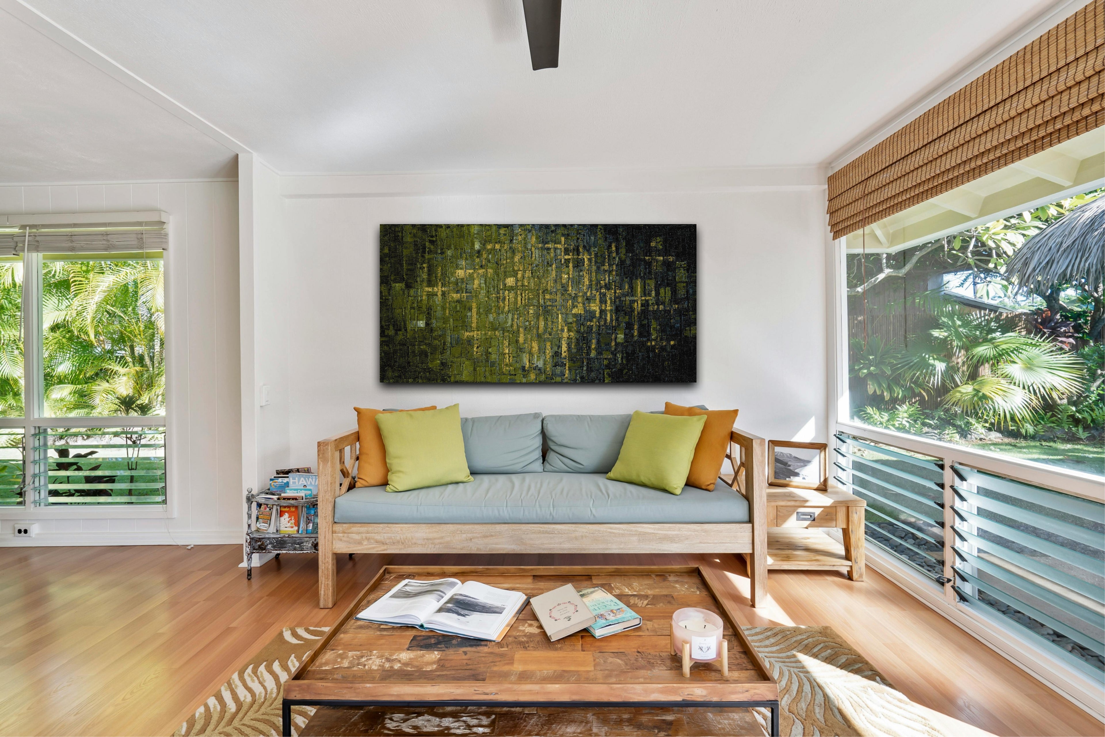 Olive green Abstract Wall Art Panoramic, Fine Art Giclee PRINT on canvas -Susanna Shap