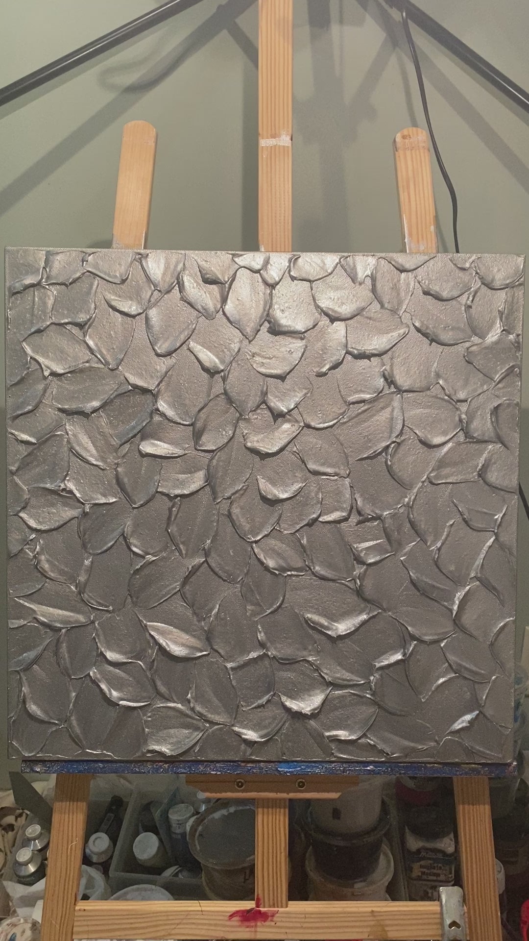 ORIGINAL Textured Silver Painting Abstract , Impasto Art on Canvas, 20x20” Susanna Shap