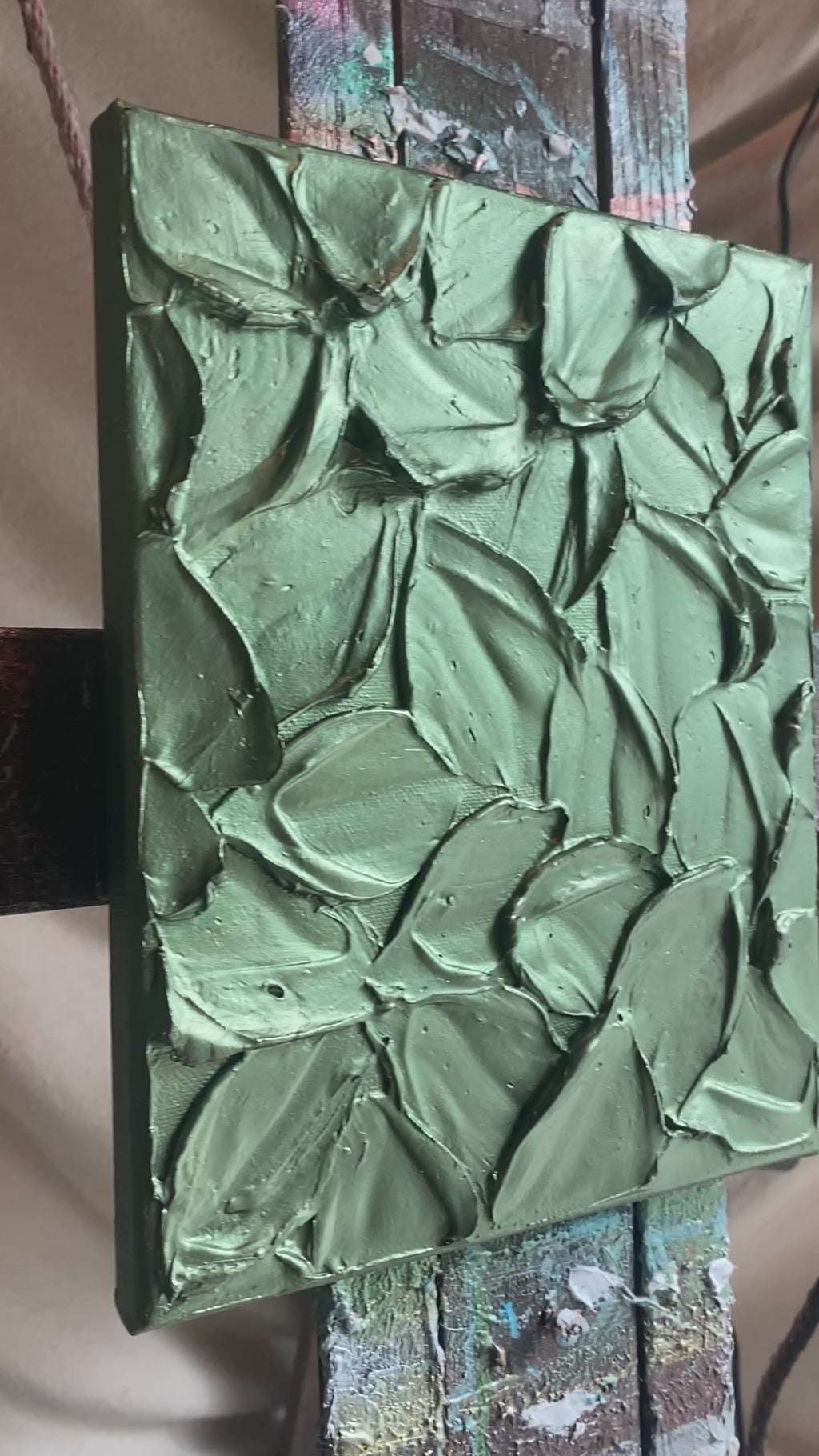 "Jade" Metallic Olive Green ORIGINAL Abstract Textured painting, Palette knife Impasto Art, Small 8"x10"