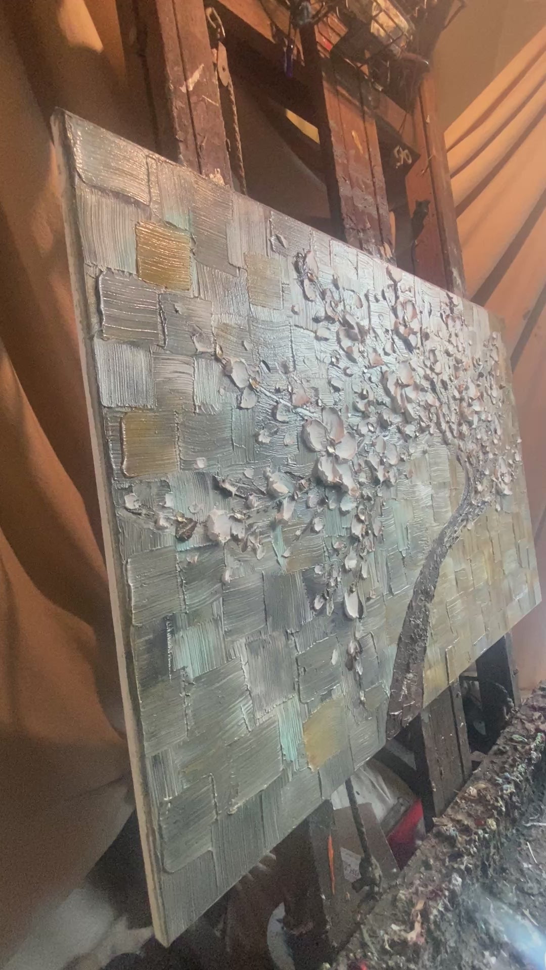 ORIGINAL TREE PAINTING abstract art textured white cherry blossom impasto palette knife textured impressionist art by susanna shap (36x24")