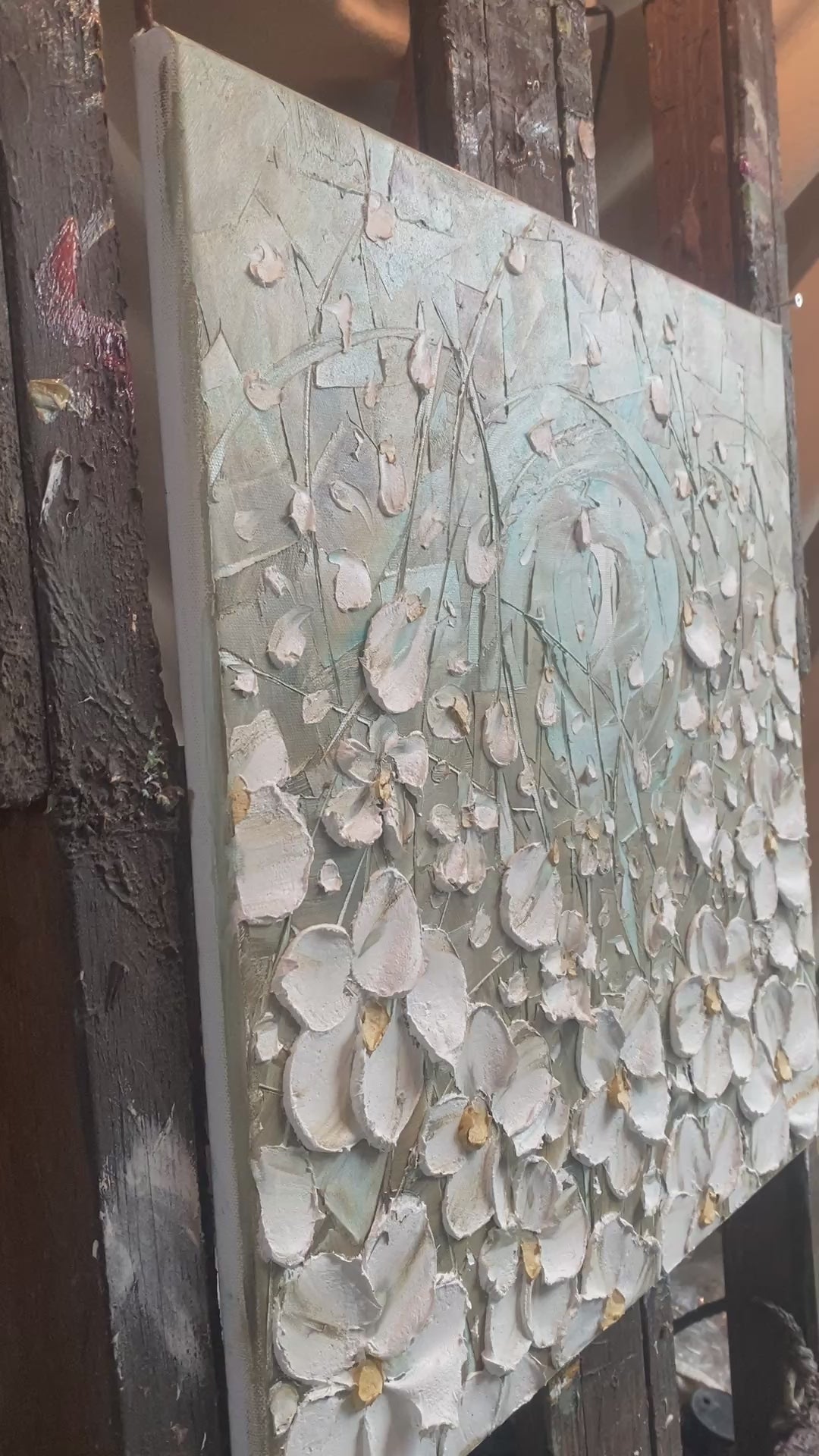 ORIGINAL abstract floral oil painting landscape on canvas white flowers impasto Textured Palette knife Shabby Chic Wall Art 20x20" by Susanna Shap