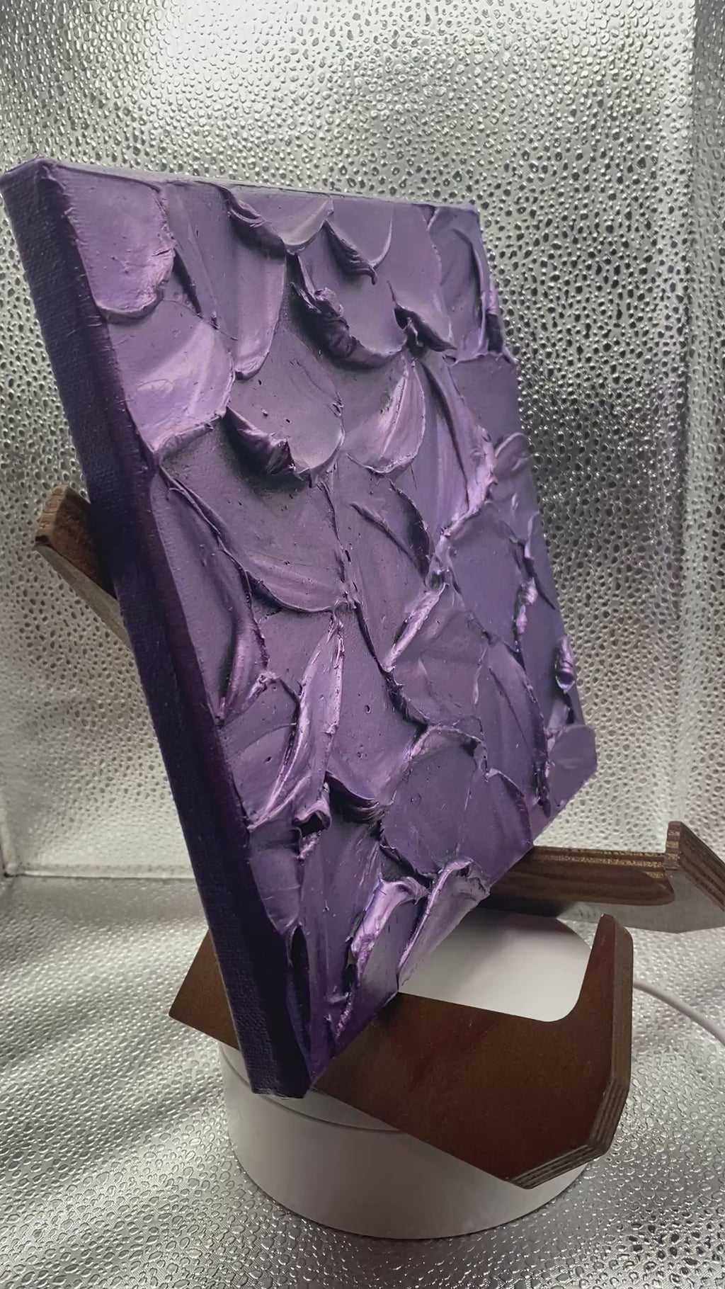ORIGINAL Abstract Textured painting Metallic Amethyst Purple, Palette knife Impasto Small 8" x 8"