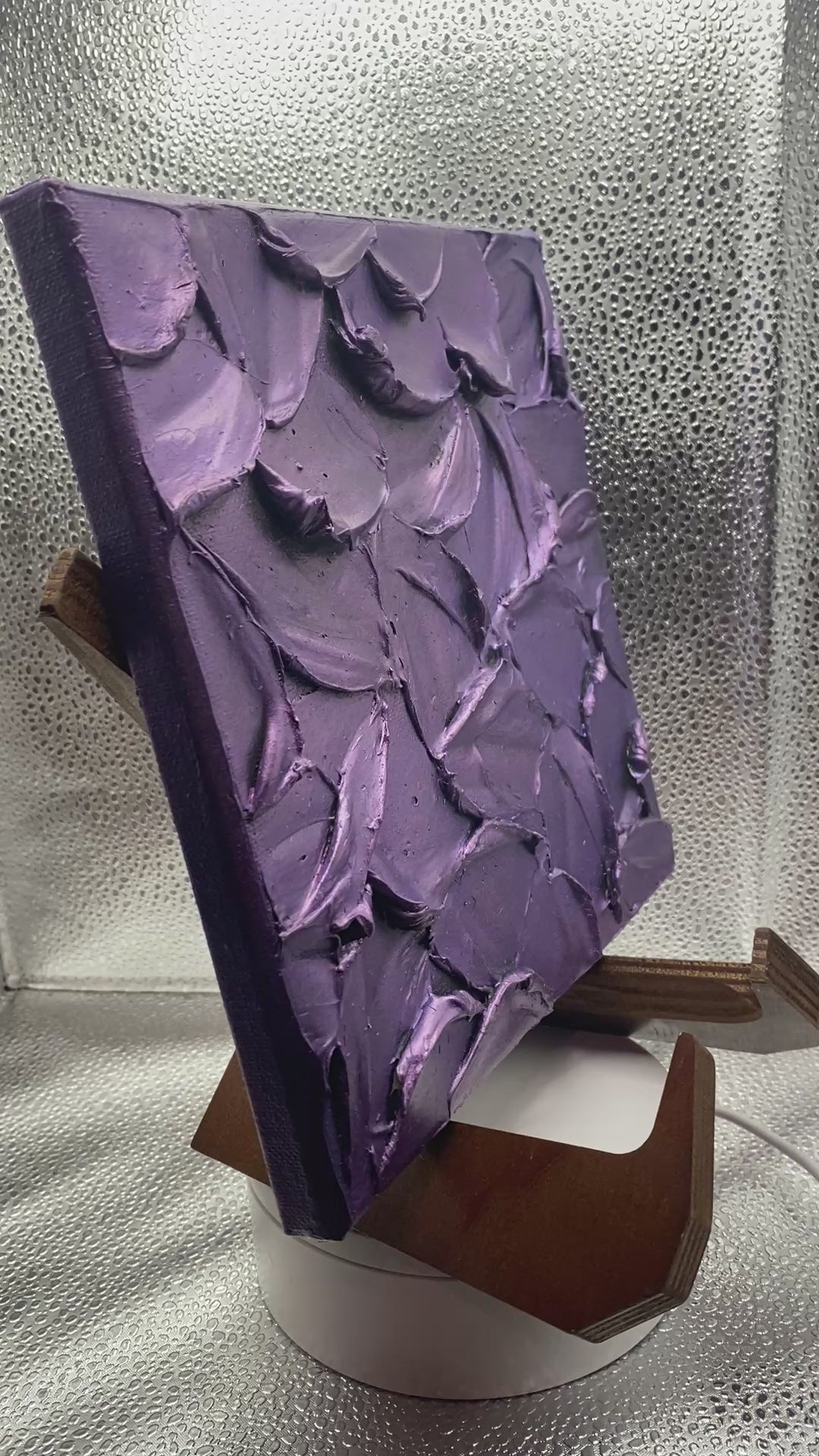 ORIGINAL Abstract Textured painting Metallic Amethyst Purple, Palette knife Impasto Small 8" x 8"