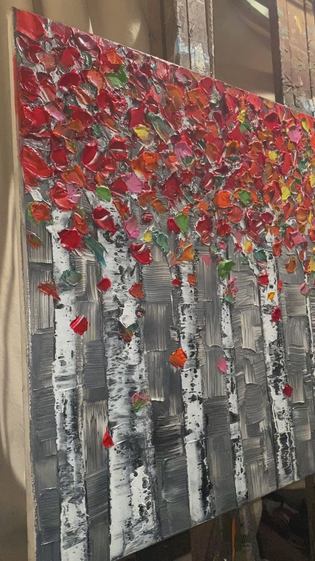 Original Textured Birch Trees Impasto Painting by Susanna Shap (48"x24")