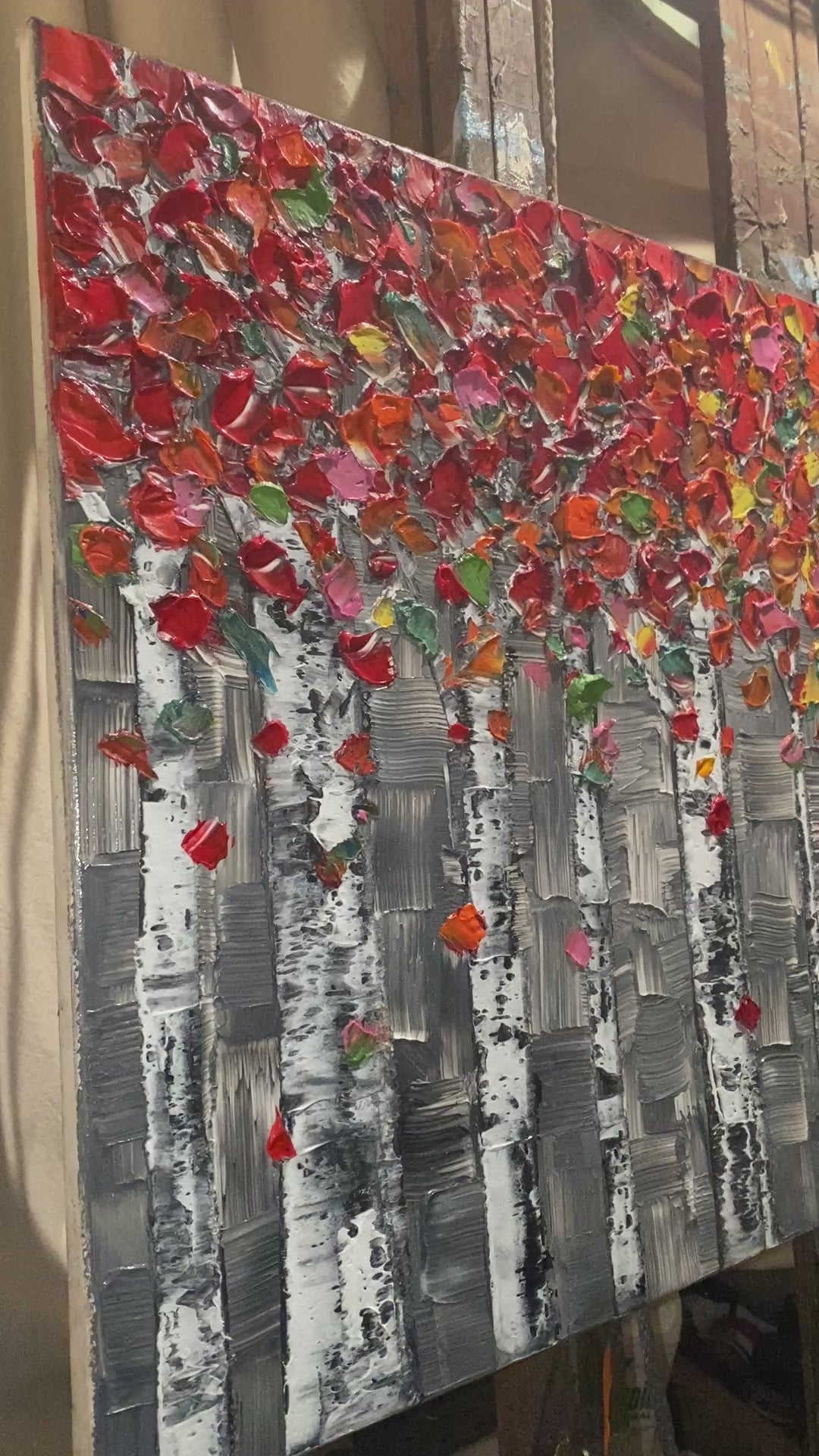 Original Textured Birch Trees Impasto Painting by Susanna Shap (48"x24")