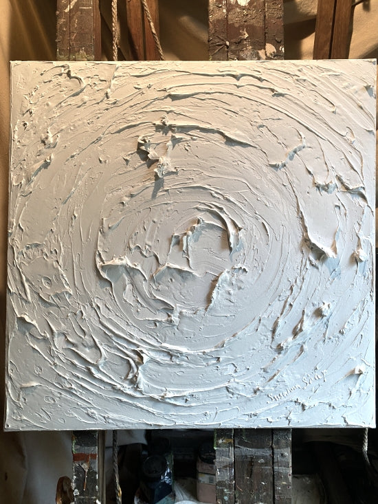 White minimalist abstract textured art ORIGINAL painting on canvas impasto Palette knife Art 24”x24" by Susanna Shap